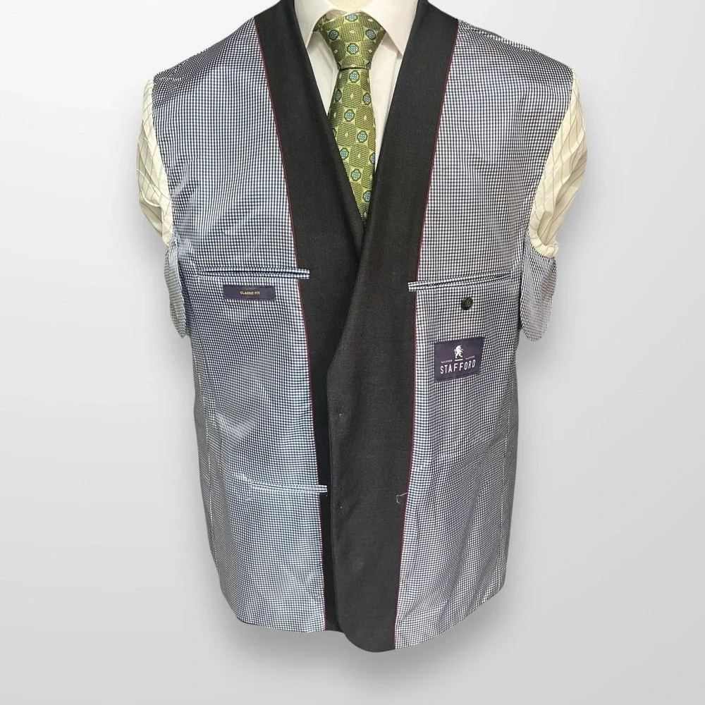 Stafford Mens Size 46R Blazer Sport Coat Gray Wool‎ Suit Jacket Classic Fit